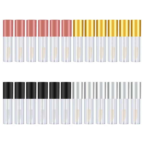 Honbay 24PCS 1.2ml Mini Reusable Clear Empty Lip Gloss Containers Travel Empty Lip Gloss Bottle Tube Vials for Women Girls DIY Makeup Lipstick Samples, Lip Balms - 4 Colors