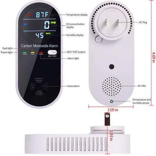 Carbon Monoxide Detector Plug in Wall, WESHLGD Portable Carbon Monoxide Detector for Travel, 3-in-1 CO Detector for Home and Travel Camping(CO Gas Meter Temperature Humidity Sensor)