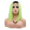 Kalisa Ombre Short Bob Wig Neon Green Lace Front Wigs for Women Synthetic Fluorescent Yellow Lace Wig with Dark Hair Roots Summer Cosplay Drag Queen Shoulder Length Straight Hair Wig