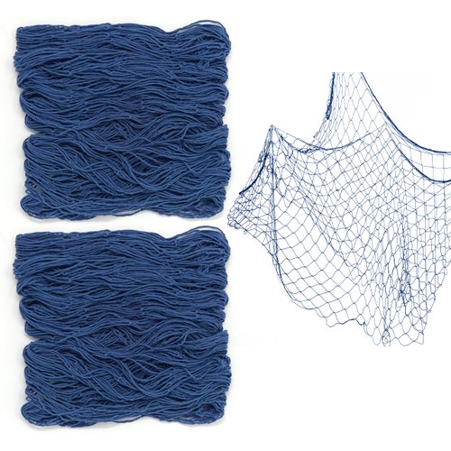 Fish Net Decoration Nautical Netting Decor - Fishing Net Decor, Mermaid Birthday Decorations, Pirate Party Fishnet, Decorative Beach Party, Spongebob Theme Ocean - Blue Color 48” x 144” Inches [2 Pack