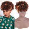 LEOSA Kinky Curly Wigs for Black Women Head Wrap Wigs 2 in 1 Afro Short Curly with Bangs Synthetic Wig Headwrap Wigs Afro High Puff with Bangs Wigs Curly Full Wig with Multicolor Scarf Wig