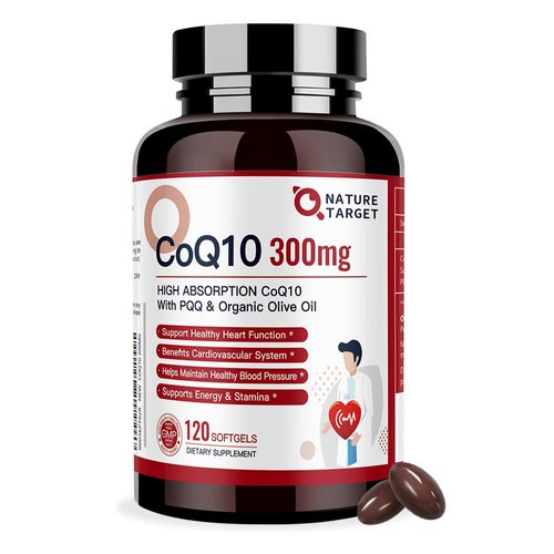 NATURE TARGET CoQ10-300mg-Softgels + PQQ with Organic-Olive-Oil - High Absorption-Coenzyme-Q10 - Antioxidant-for-Heart-Health and Immune Support, Energy Production, 120 Servings
