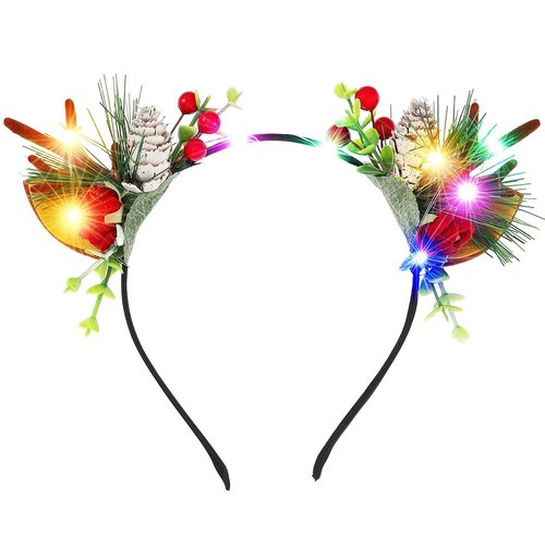 BARTOSI Light Up Christmas Reindeer Antlers Headbands Deer Antler Headband Xmas Antler Hair Band Christmas Hair Accessories for Women and Girls