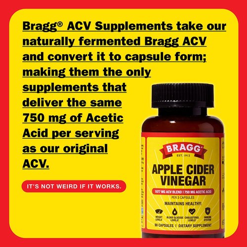 Bragg Apple Cider Vinegar Capsules with Vitamin D and Zinc - 90 Capsules - Supports The Immune System
