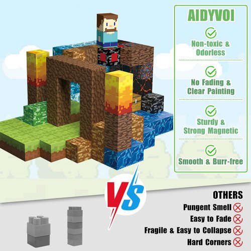 AIDYVOI 160 PCS Magnetic Blocks Building Toys, Build 3D Magnetic Building Blocks Set for Kids Ages 3+, Magnetic Blocks STEM Sensory Educational Christmas Birthday Gifts Construction Toys