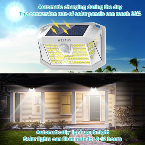 Solar Motion Sensor Lights Outdoor, [3 Modes/4 Pack/188 LED] 270° Wide Angle Lighting, Security Solar Powered Wall Lights, IP65 Waterproof Flood Lights for Fence Porch Yard Patio(White)