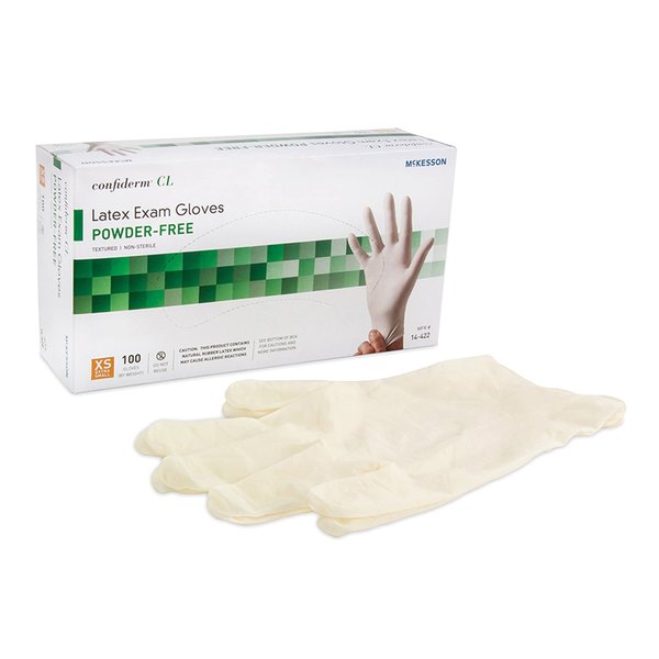 McKesson Confiderm CL Latex Exam Gloves - Powder-Free, Ambidextrous, Textured, Non-Sterile - Ivory, Size XS, 100 Count, 1 Box