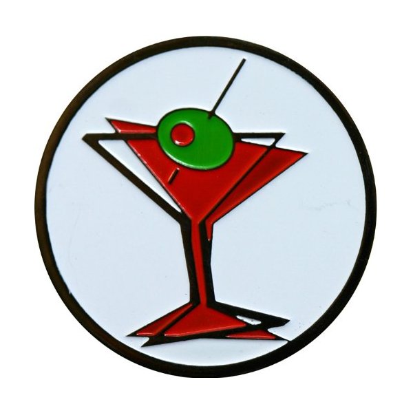 Martini Glass with Olive Golf Ball Marker with Choice of Happy Hour or Happy Olives Hat Clip