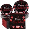 SiliFine 120 Pcs Happy Birthday Party Supplies Tableware Set Disposable Happy Birthday Plates and Napkins for Guests Man Woman 50th 70th 80th Birthday Party Decorations (Black Red)