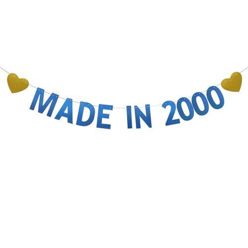 Made in 2000 Banner, Pre-Strung, No Assembly Required, Funny Blue Glitter Paper Party Decorations for 24th Birthday Party Supplies, Letters Blue,ABCpartyland