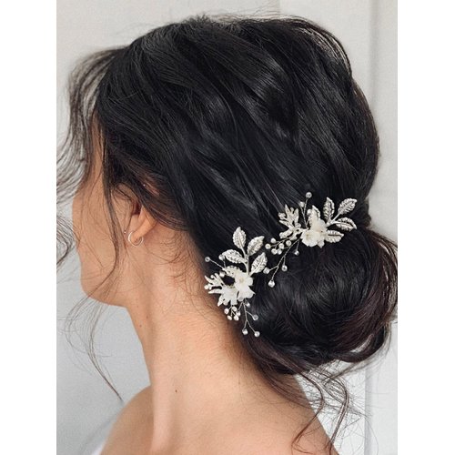 SWEETV 2Pcs Wedding Hair Pins Rhinestone Bridal Wedding Hair Accessories Hair Pieces for Brides Bridesmiad,Silver