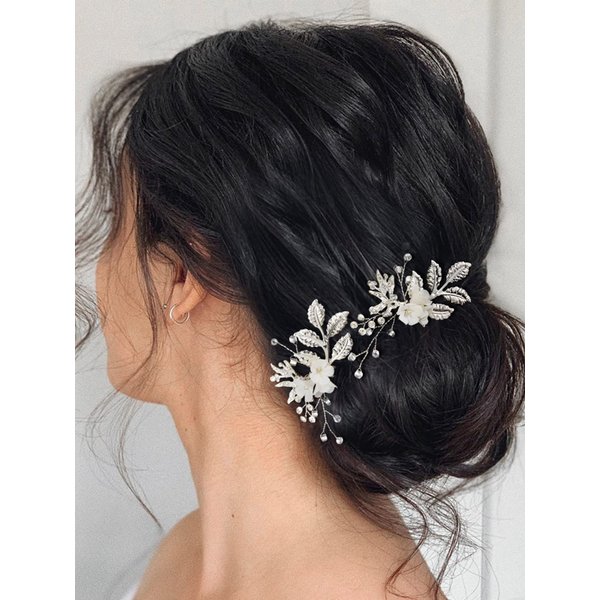 SWEETV 2Pcs Wedding Hair Pins Rhinestone Bridal Wedding Hair Accessories Hair Pieces for Brides Bridesmiad,Silver