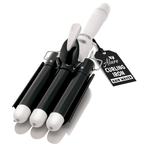 Alure Three Barrel Hair Waver/Crimper with LCD Temperature Display - 1 Inch Ceramic Tourmaline Triple Barrels, Dual Voltage Crimp Iron (zBlack/White)