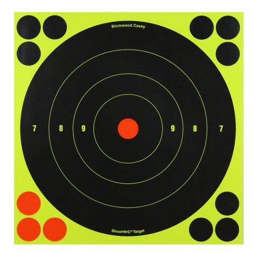 Birchwood Casey Shoot-N-C 8" Bull's-Eye Reactive Targets - Highly Visible Instant Feedback Self-Adhesive Shooting Targets with Repair Pasters - 30 Targets, 360 Pasters