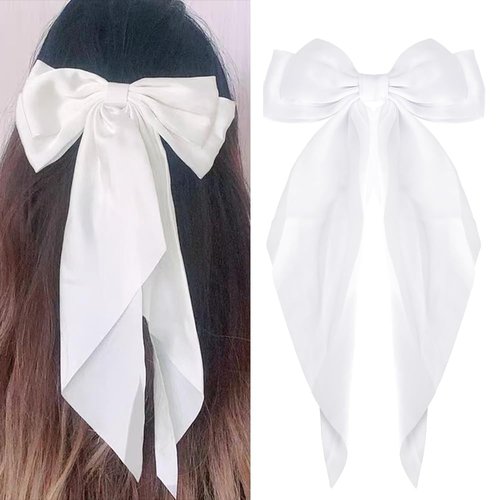 White Hair Clips for Girls Women Bowknot Hair Clip Hair Accessories for Women Girls Long Hair Bows for Women French Barrette Hair Clip for Women Tassel Ribbon Bowknot Hair Bridal Bow for Hair