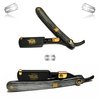 Black and Gold Straight Edge Hair Shaving Razor with Full Double Edge Blade Holder – Professional Barber Beauty Salon All Purpose Durable Shaving Razor – Cut Throat Folding Blade