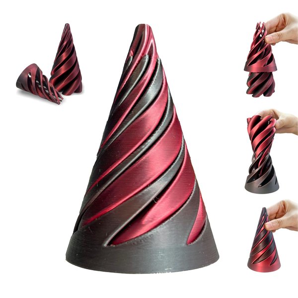 Impossible Cone-3D Printed Spiral Cone Fidget Toy, Helix Nut Spiral Cone Fidget Toy, 4inch Impossible Pyramid Passthrough Sculpture Pass Through Pyramid for Home Office Desk Stress Relief (Black-red)