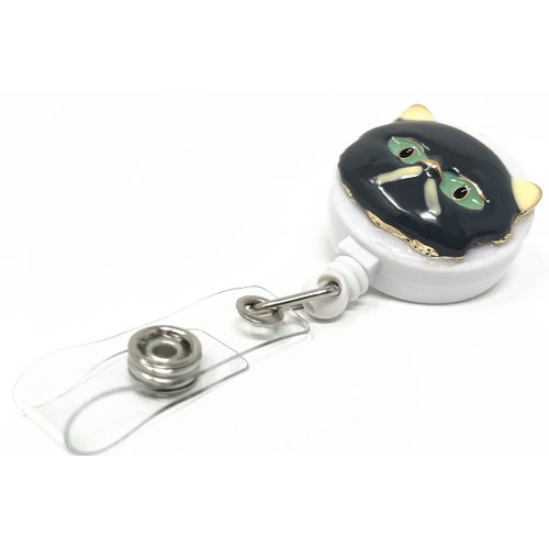 Pet Animal Pattern Retractable Reel ID Badge Holder with Alligator Clip (Black-Cat)