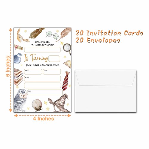 YQV Magical Wizard Birthday Invitations Cards, 4"x 6" Magician Owl Birthday Party Invites with Envelopes for Halloween Party Decorations Supplies (20 Pieces) - A01