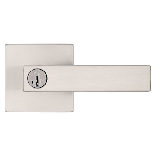 Kwikset Singapore Entry Door Handle with Lock and Key, Secure Keyed Reversible Lever Exterior, For Front Entrance and Bedrooms, Satin Nickel, Pick Resistant Smartkey Rekey Security and Microban