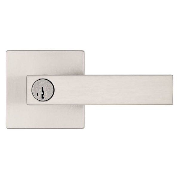 Kwikset Singapore Entry Door Handle with Lock and Key, Secure Keyed Reversible Lever Exterior, For Front Entrance and Bedrooms, Satin Nickel, Pick Resistant Smartkey Rekey Security and Microban