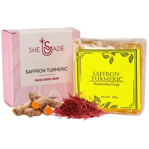 SHE MADE Saffron Turmeric Hand Soap Bar for Face & Body Cleanser (3.5 oz) - Luxurious Natural Cleansing, Smooth Skin Moisturizing - Men and Women Handmade Bath Soap for All Skin Types