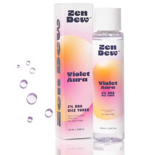 Brightening Rice Toner: Violet Aura by Zen Dew | 73% Korean Rice, 2% Salicylic Acid, 2% Niacinamide, Pore Minimizer for Face 3.38 Fl Oz, Made in S. Korea