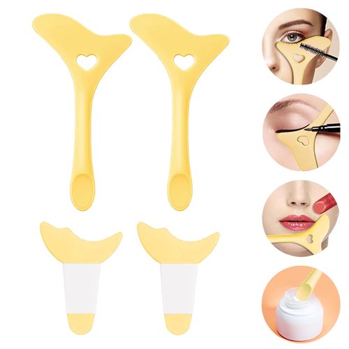 4pcs Winged Eyeliner Stencils Silicone Eyeliner Stencil Multifunctional Eye Makeup Aid Tool for Beginners Eye Stencil Mascara Shield Lipstick Smoky Eyeshadow Eyebrow Applicator Guide（Yellow）