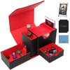 MTG Deck Box, Dice Tray & Tower 2 in 1 MTG Commander Deck Box Fits 120+ Single Sleeved Cards, Leather Magnetic Closure Card Deck Box with Magnetic Card Holders&Base for TCG, CCG, Black/Red