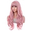 BERON 26 Inches Pink Wig Long Wavy Wig with Bangs Synthetic Wig Long Wig Pink Wigs for Daily Party with Wig Cap