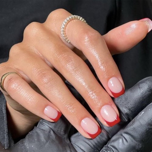 30Pcs Red French Tip Press on Nails Short Square Nails Press ons, Short Fake Nails Coffin Acrylic Nails French Glue on Nails Short False Nails for Women, Natural French Short Gel Nails 15 Sizes