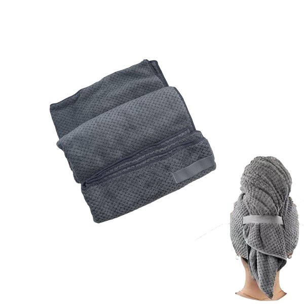 Pokinge Microfiber Hair Towel Wrap, Ultra Water Absorbent & Quick Dry Hair Towel with Elastic Strap for Women Fast Drying Hair Turbans for Wet Hair, Long, Thick, Curly Hair