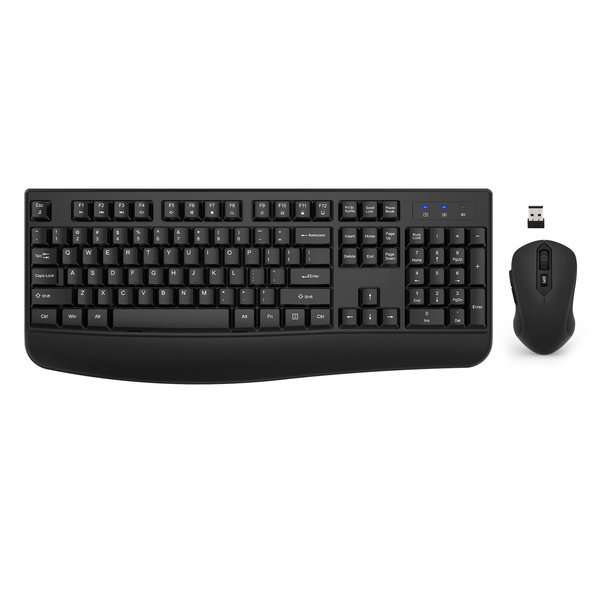 Wireless Keyboard and Mouse Combo, EDJO 2.4G Full-Sized Ergonomic Computer Keyboard with Wrist Rest and 3 Level DPI Adjustable Wireless Mouse for Windows, Mac OS Desktop/Laptop/PC