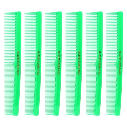 Allegro Combs 420 Cutting Combs Hair Stylist Barbers Combs Beard Comb Mustache Mens Women Toddler Boys Braiding Hair Parting USA 6 Piece (Neon Green)