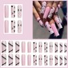 Halloween Cute Ghost Press on Nails Long Coffin Fake Nails Holiday Cute Spooky Heart Spider Web Design Full Cover Nude Pink Nails Acrylic Artificial French False Nails for DIY Manicure Decoration