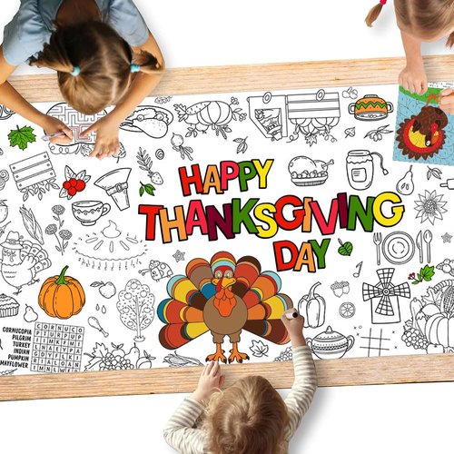 AIBIIN 2 Pcs Thanksgiving Giant Coloring Poster for Kids Thanksgiving Jumbo Paper Coloring Tablecloth Turkey Pumpkin Games Activities Thanksgiving Fall Party Decorations 72 x 30 inch