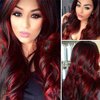 Sallcks Black Red Wig for Women Long Wavy Wig Highlights Layered Silky Middle Part 2 Tone Synthetic Cosplay Costume Wigs