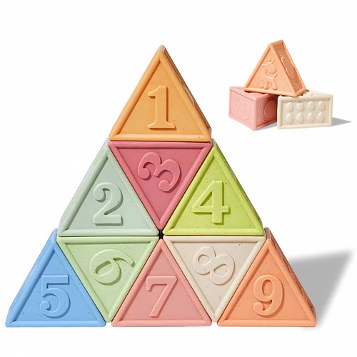 BUTI4WLD Montessori Sensory Toys for 1 Year Old Soft Baby Stacking Blocks, 9 PCS Baby Newborn Essentials Teething Toddler Toys Ages 2-4, Baby Learning Toys for Boy Girl Gifts