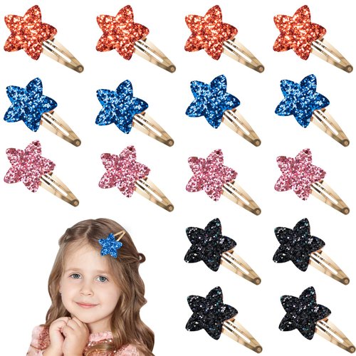 Ambesi 16 Pcs Star Hair Clips Glitter Sequins Hair Clips Set Colorful Hair Pins Hair Accessories ...