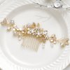 Casdre Crystal Bride Wedding Hair Comb Rhinestone Bridal Hair Piece Flower Hair Accessories for Women and Girls (C Gold)