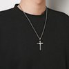 HZMAN Mens Polished Stainless Steel Silver Cross Pendant Necklace 22+2 Inches Chain (Silver)