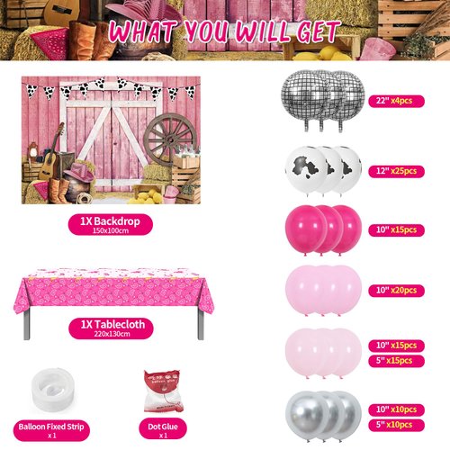 Western Cowgirl Birthday Party Decorations, 119PCS Cowgirl Birthday Party Supplies Including Cowgirl Backdrop, Cowgirl Balloon Arch/Garland Kit, Western Tabblecloth, Birthday Banner