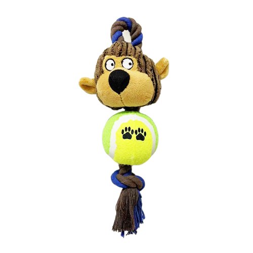 Prudance Dog Chew Toy for Puppy Squeaky Chew Toys for Teething Interactive Dog Toys Dog Ball with Rope, Monkey + Tennis Ball