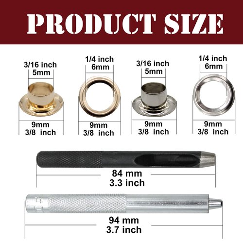Raydodo 200 Sets Reinforced Grommet Kit, 3/16 Inch Metal Brass Eyelet Kit with 3 Pieces Grommet Tool Boot Eyelet Repair Kit and Grommets for Fabric, Tarps, Leather, Belt with Storage Box