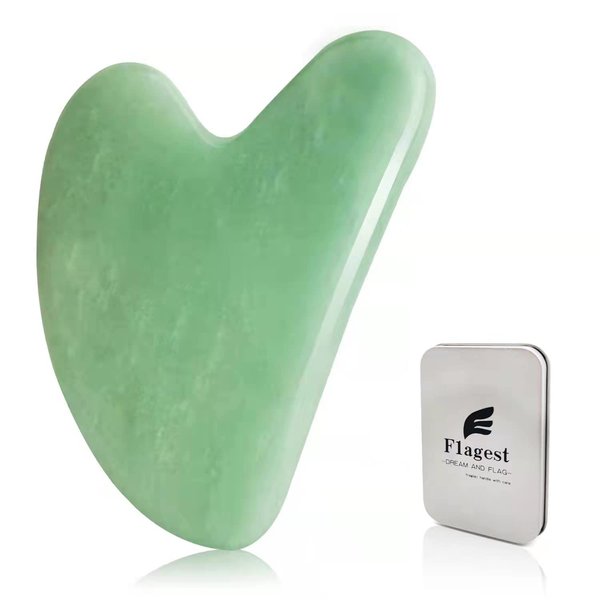 Gua Sha Facial Tools -Gua Sha Stone -Nature Jade Stone Guasha Massage Tool - Natural Jade for Scraping Facial and SPA Acupuncture Therapy -Heart Shape Jade Trigger Point Treatment on Face (Jade)