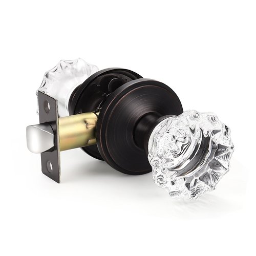 KNOBWELL Regency Fluted Glass Door Knob with Victorian Plate Rosettes in Oil Rubbed Bronze (Passage Hall/Closet)