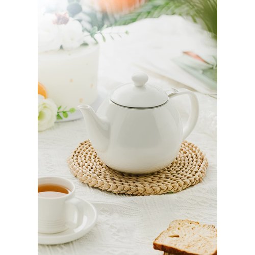 Sweese Teapots for Tea, 27 oz Porcelain Tea pot with Removable Stainless Steel Infuser, Tea Pots for Loose Tea - White, 221.101