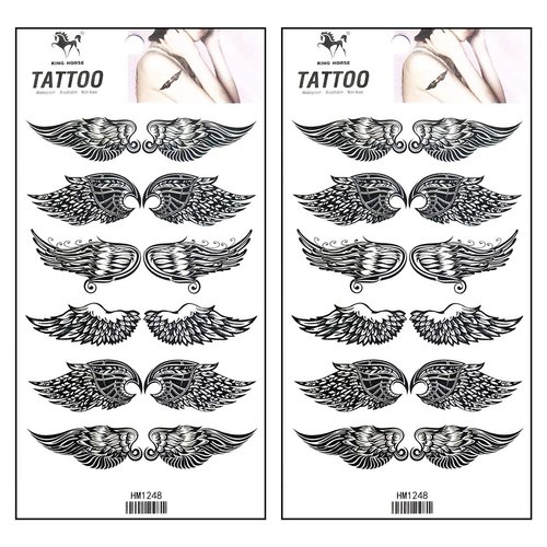 Tattoos 2 Sheets Angel Wings Cartoon Tattoo Art Fashion Temporary Tattoos Body Art Stickers Fake Waterproof Removable Stickers Party for Teens Men Women (08)