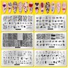 Flower Leaf Nail Stamping Plate 6 Pcs Nail Stamp Plates with Leopard Print Heart Stripe Holiday Nail Stamping Plate Space Star Nail Art Stamping Plates Face Nail Stamper Plate Nail Art Templates