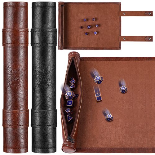 Civaner Dice Mat Tray Rolling Mat with Zipper PU Leather Folding Scroll Dice Bag Dice Holder Dice Table Christmas Game Accessories(Brown, Black)